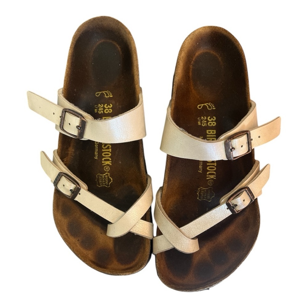 Birkenstock Cream and Brown Adjustable Sandals - Picture 9 of 13